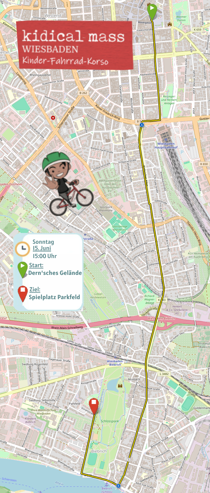 Route der 15. Kidical Mass Wiesbaden