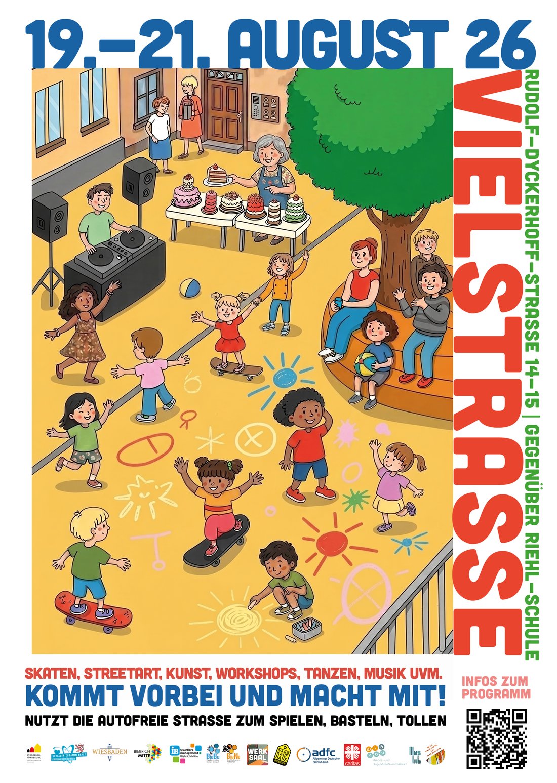Plakat mit Werbung für die Viel-Straße 2026 in Biebrich vom 19.August bis zum 21. August